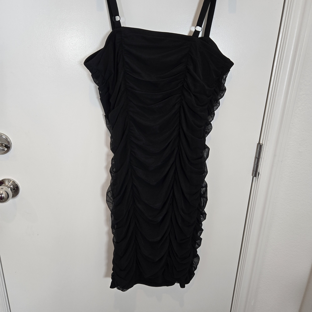 Torrid All Over Ruched Mesh Black Dress - Picture 3 of 4